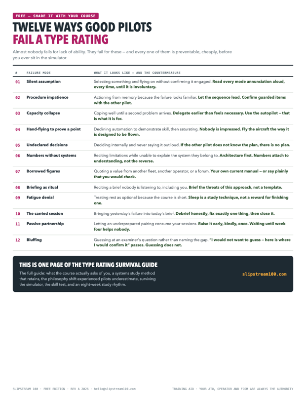 Free one-page guide: twelve ways good pilots fail a type rating